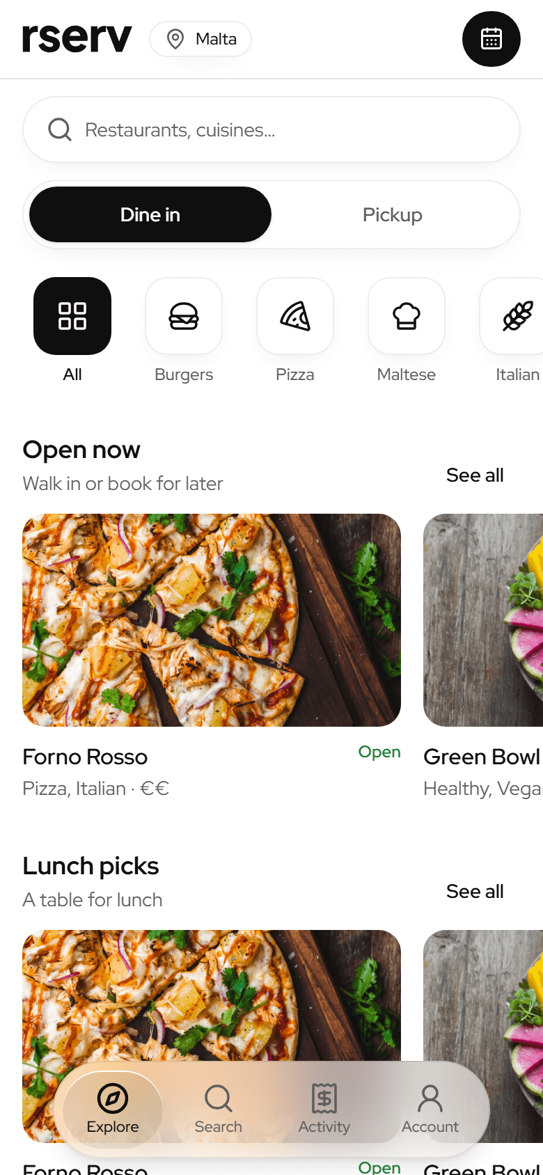The rserv app: restaurants to explore across Malta
